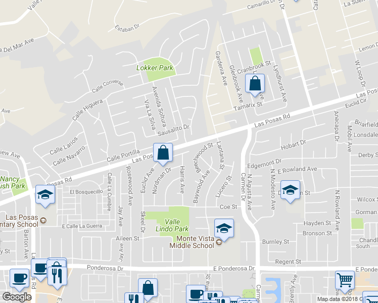map of restaurants, bars, coffee shops, grocery stores, and more near 1098 Euclid Avenue in Camarillo