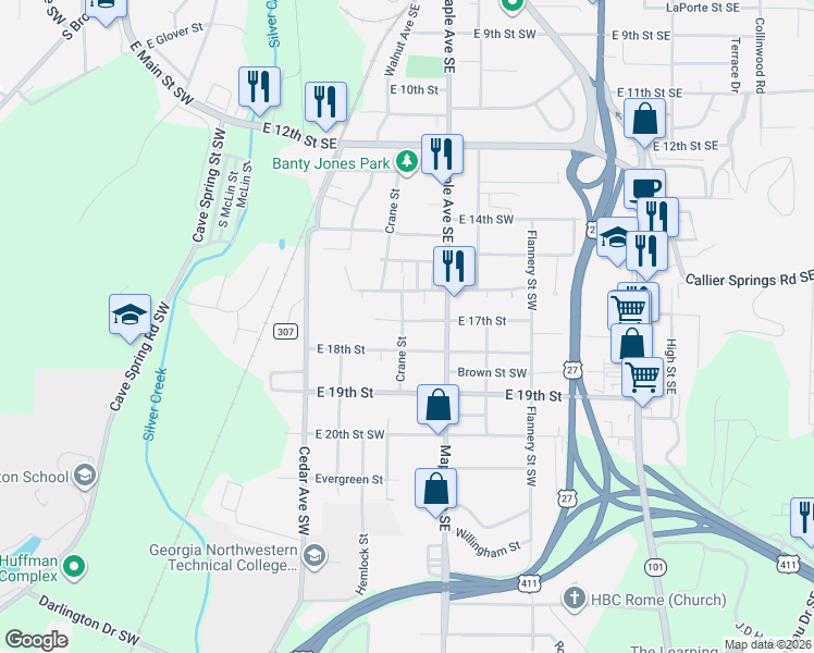 map of restaurants, bars, coffee shops, grocery stores, and more near 205 East 18th Street in Rome