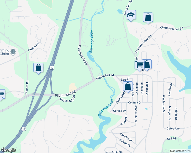 map of restaurants, bars, coffee shops, grocery stores, and more near 1920 Freedom Parkway in Cumming