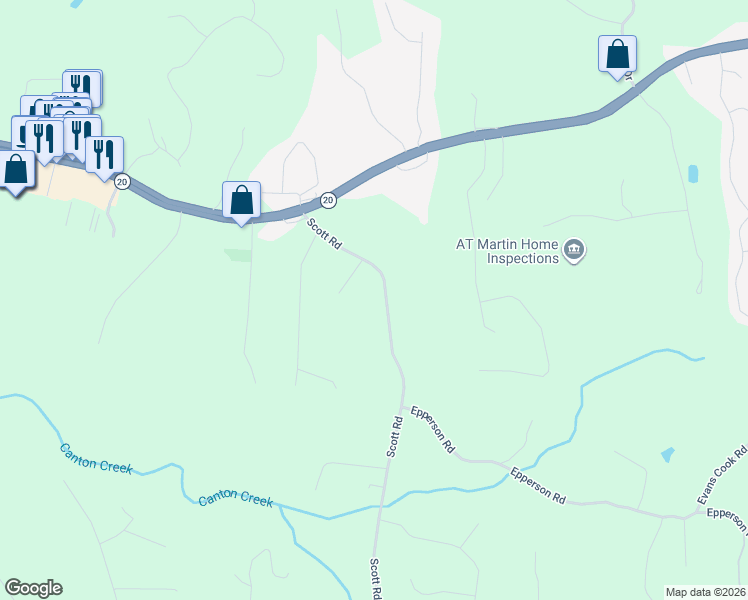 map of restaurants, bars, coffee shops, grocery stores, and more near 2055 Scott Road in Canton