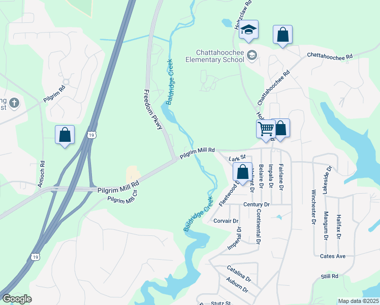 map of restaurants, bars, coffee shops, grocery stores, and more near 1900 Pilgrim Mill Road in Cumming