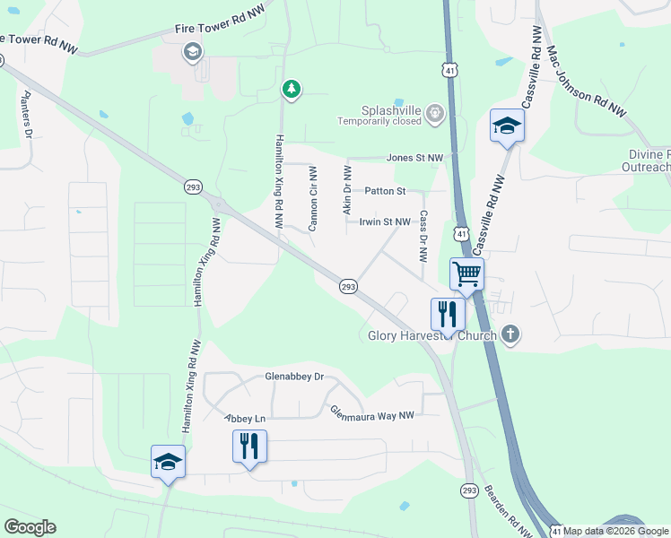 map of restaurants, bars, coffee shops, grocery stores, and more near 100 Kingston Highway Northwest in Cartersville
