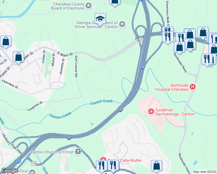 map of restaurants, bars, coffee shops, grocery stores, and more near 297 Breeze Hill Lane in Canton