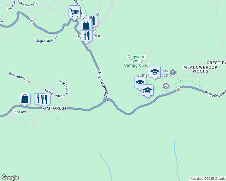 map of restaurants, bars, coffee shops, grocery stores, and more near in Rimforest