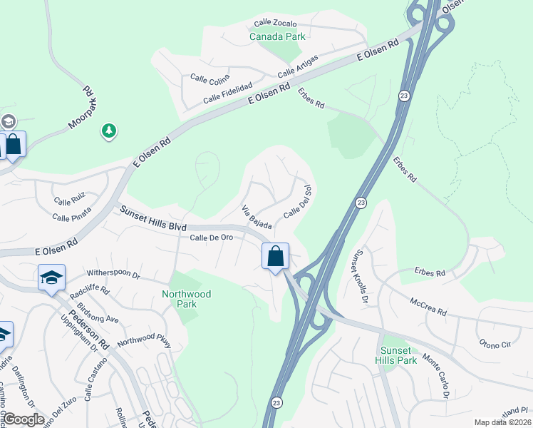 map of restaurants, bars, coffee shops, grocery stores, and more near 3926 Corte Cancion in Thousand Oaks