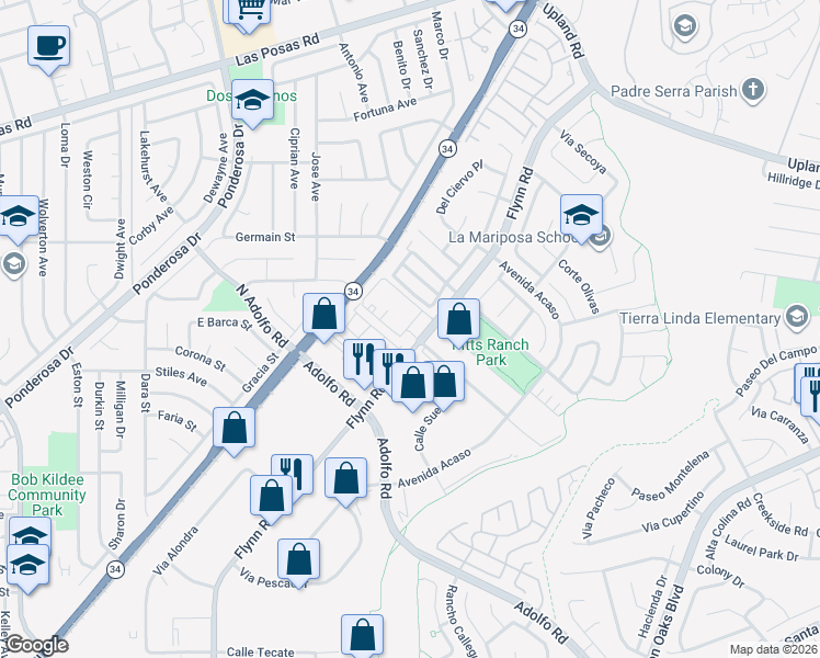 map of restaurants, bars, coffee shops, grocery stores, and more near 1571 Flynn Road in Camarillo