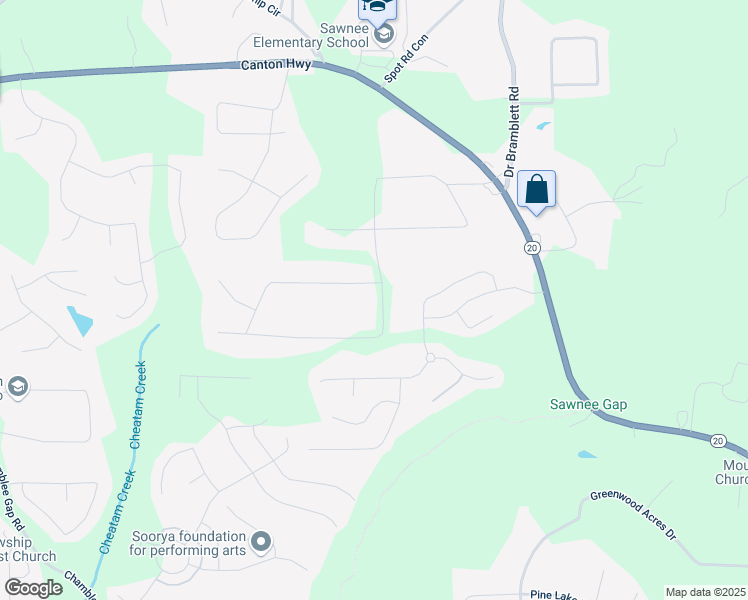 map of restaurants, bars, coffee shops, grocery stores, and more near 1720 Valley Lane in Cumming