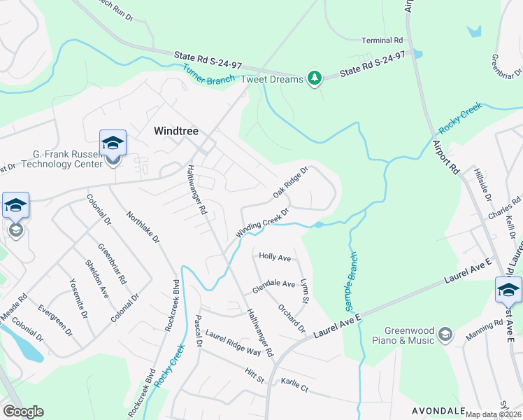 map of restaurants, bars, coffee shops, grocery stores, and more near 211 Winding Creek Drive in Greenwood