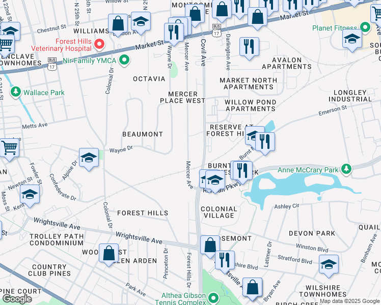 map of restaurants, bars, coffee shops, grocery stores, and more near 429 Mercer Avenue in Wilmington