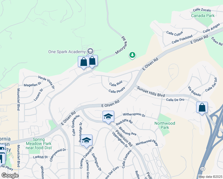 map of restaurants, bars, coffee shops, grocery stores, and more near 921 Calle Pinata in Thousand Oaks