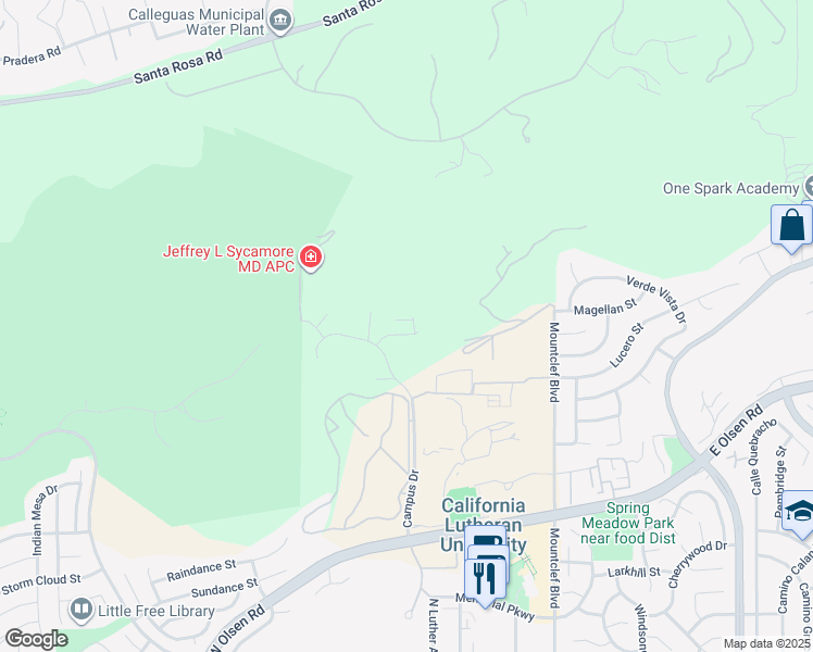 map of restaurants, bars, coffee shops, grocery stores, and more near 205 Bainbridge Court in Thousand Oaks
