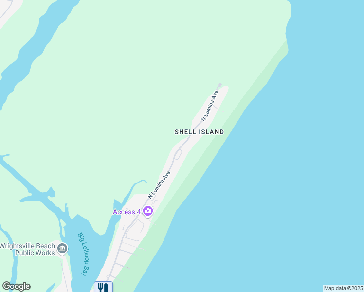 map of restaurants, bars, coffee shops, grocery stores, and more near 2513 North Lumina Avenue in Wrightsville Beach