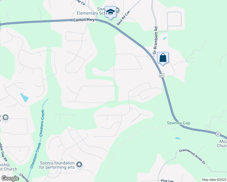 map of restaurants, bars, coffee shops, grocery stores, and more near 1720 Valley Lane in Cumming