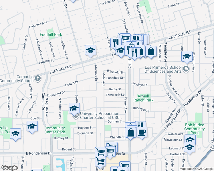 map of restaurants, bars, coffee shops, grocery stores, and more near 1395 Mobil Avenue in Camarillo