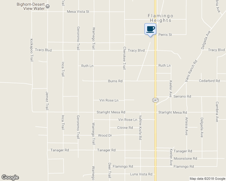 map of restaurants, bars, coffee shops, grocery stores, and more near 1147 Cherokee Trail in Yucca Valley