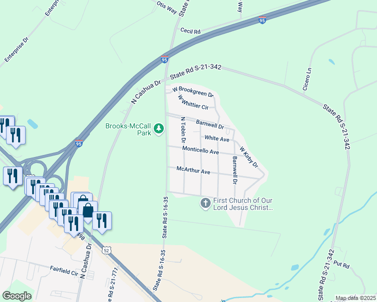 map of restaurants, bars, coffee shops, grocery stores, and more near 2008 North Tobin Drive in Florence