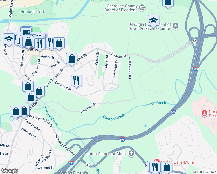 map of restaurants, bars, coffee shops, grocery stores, and more near 151 Hospital Circle in Canton