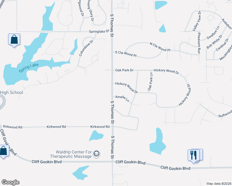 map of restaurants, bars, coffee shops, grocery stores, and more near 1-1249 Amelia Lane in Tupelo