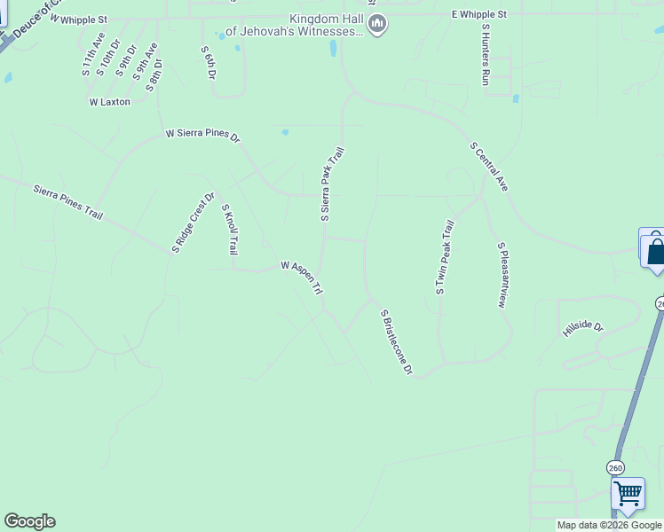 map of restaurants, bars, coffee shops, grocery stores, and more near 1961 South Sierra Park Trail in Show Low