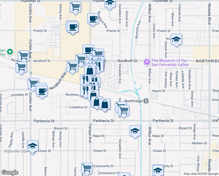 map of restaurants, bars, coffee shops, grocery stores, and more near 28 Dover Drive in Los Angeles