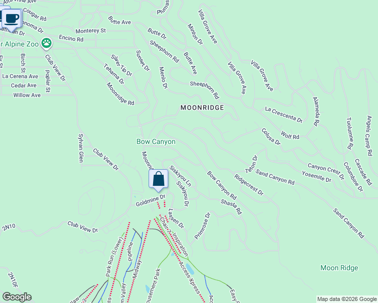 map of restaurants, bars, coffee shops, grocery stores, and more near 43343 Bow Canyon Road in Big Bear Lake