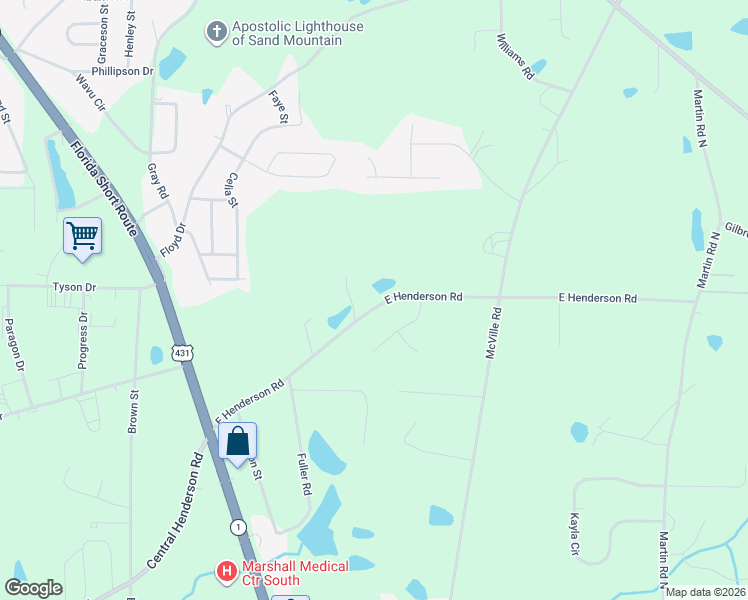 map of restaurants, bars, coffee shops, grocery stores, and more near 567 East Henderson Road in Boaz