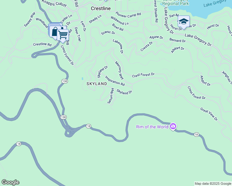 map of restaurants, bars, coffee shops, grocery stores, and more near 1148 Saturn Way in Crestline