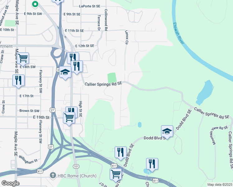 map of restaurants, bars, coffee shops, grocery stores, and more near 34 Woodland Street in Rome