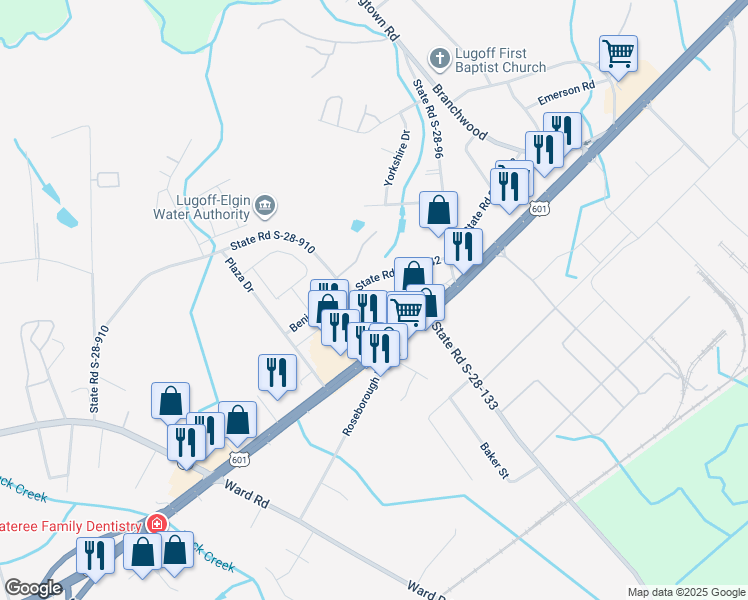 map of restaurants, bars, coffee shops, grocery stores, and more near 710 Dewitt Road in Lugoff