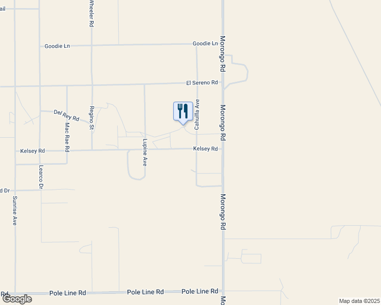 map of restaurants, bars, coffee shops, grocery stores, and more near Kelsey Road in Twentynine Palms