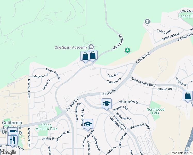map of restaurants, bars, coffee shops, grocery stores, and more near 774 Calle Punta in Thousand Oaks