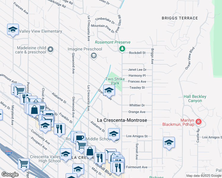 map of restaurants, bars, coffee shops, grocery stores, and more near 5028 El Adobe Lane in La Crescenta-Montrose