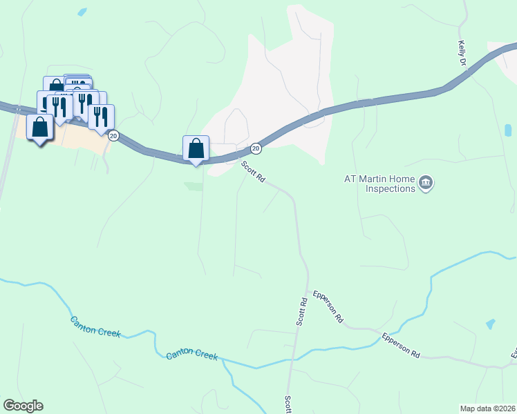 map of restaurants, bars, coffee shops, grocery stores, and more near 186 Scott Trail in Canton