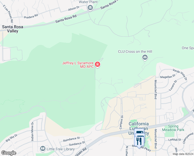 map of restaurants, bars, coffee shops, grocery stores, and more near 325 Briar Bluff Circle in Thousand Oaks