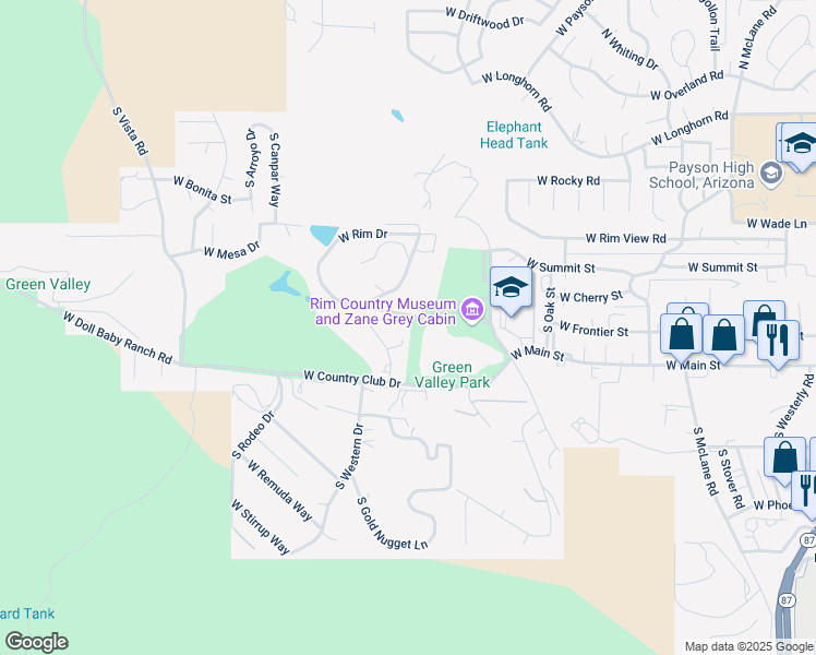 map of restaurants, bars, coffee shops, grocery stores, and more near 1136-1164 West Lake Drive in Payson