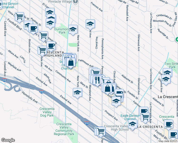 map of restaurants, bars, coffee shops, grocery stores, and more near 3300 Fairmount Avenue in Glendale