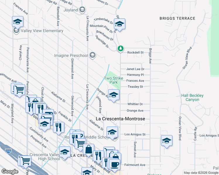 map of restaurants, bars, coffee shops, grocery stores, and more near 5028 El Adobe Lane in La Crescenta-Montrose