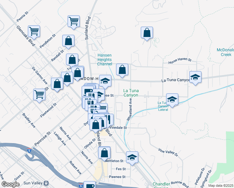 map of restaurants, bars, coffee shops, grocery stores, and more near 9021 Terhune Avenue in Los Angeles