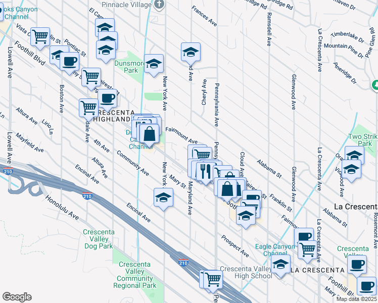 map of restaurants, bars, coffee shops, grocery stores, and more near 3300 Fairmount Avenue in Glendale