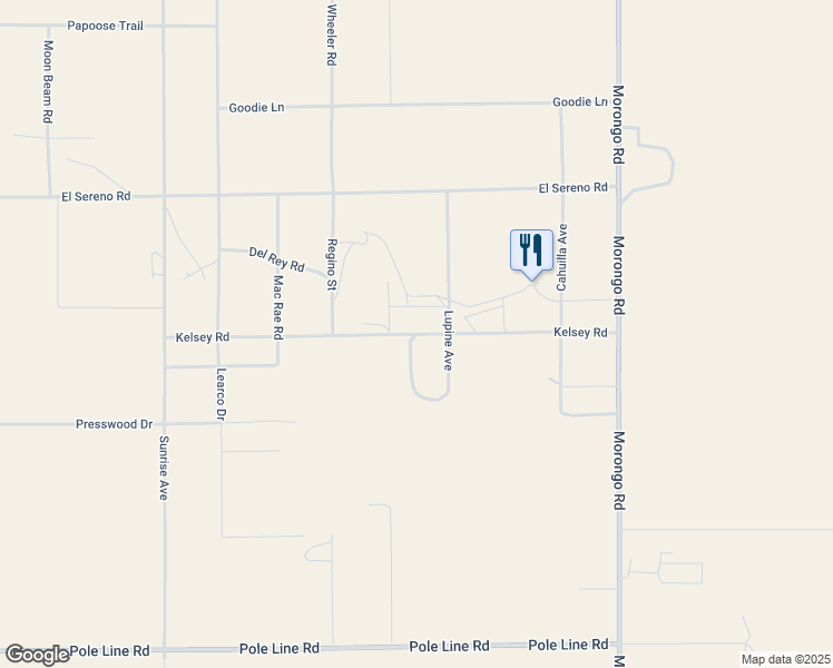 map of restaurants, bars, coffee shops, grocery stores, and more near Kelsey Road in Twentynine Palms