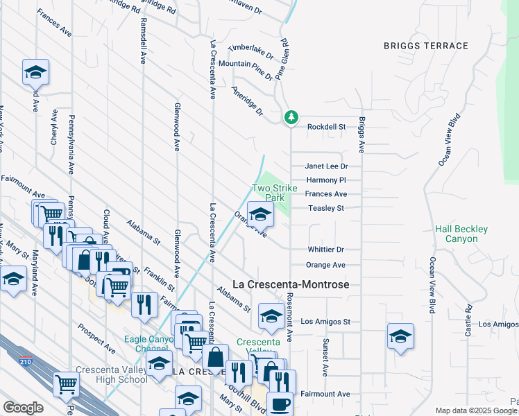 map of restaurants, bars, coffee shops, grocery stores, and more near 5049 El Adobe Lane in La Crescenta-Montrose