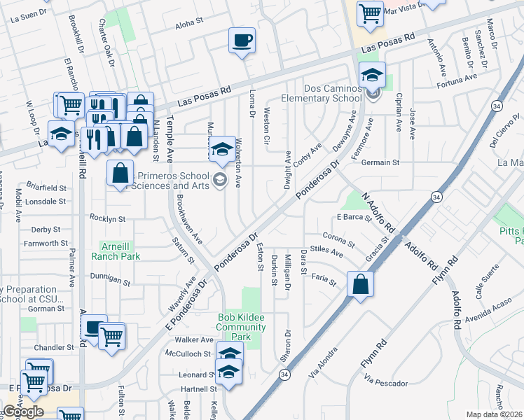 map of restaurants, bars, coffee shops, grocery stores, and more near 3115 Dwight Avenue in Camarillo