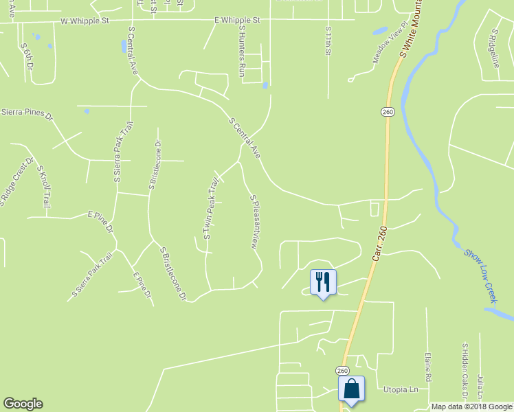 map of restaurants, bars, coffee shops, grocery stores, and more near 1875 South Pleasantview in Show Low