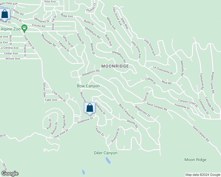 map of restaurants, bars, coffee shops, grocery stores, and more near 43344 Bow Canyon Road in Big Bear Lake