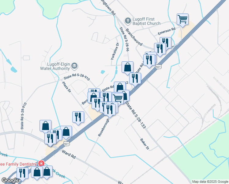 map of restaurants, bars, coffee shops, grocery stores, and more near 710 Dewitt Road in Lugoff