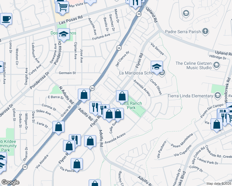 map of restaurants, bars, coffee shops, grocery stores, and more near 1712 Santo Domingo in Camarillo