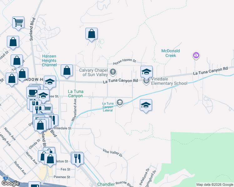 map of restaurants, bars, coffee shops, grocery stores, and more near 10321 Penrose Street in Los Angeles