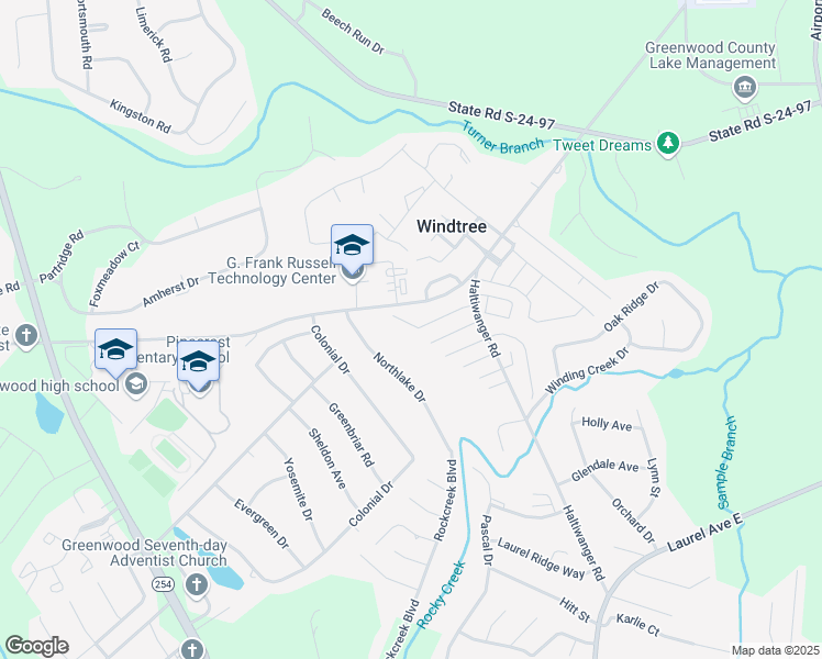 map of restaurants, bars, coffee shops, grocery stores, and more near 111 Montclair Drive in Greenwood