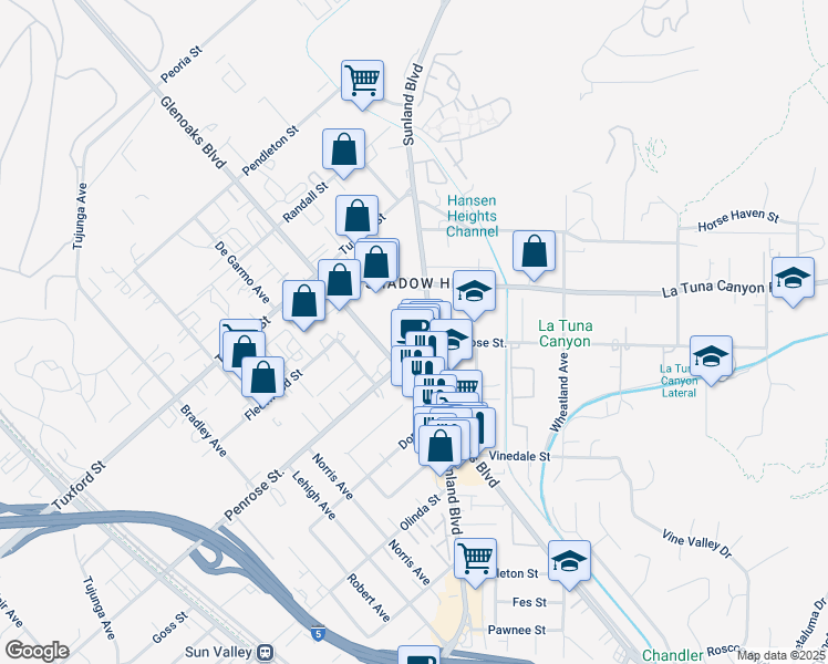 map of restaurants, bars, coffee shops, grocery stores, and more near 90151/2 Sunland Boulevard in Los Angeles