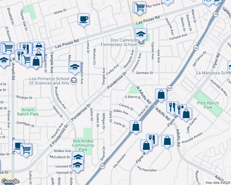 map of restaurants, bars, coffee shops, grocery stores, and more near 3350 Canoga Place in Camarillo